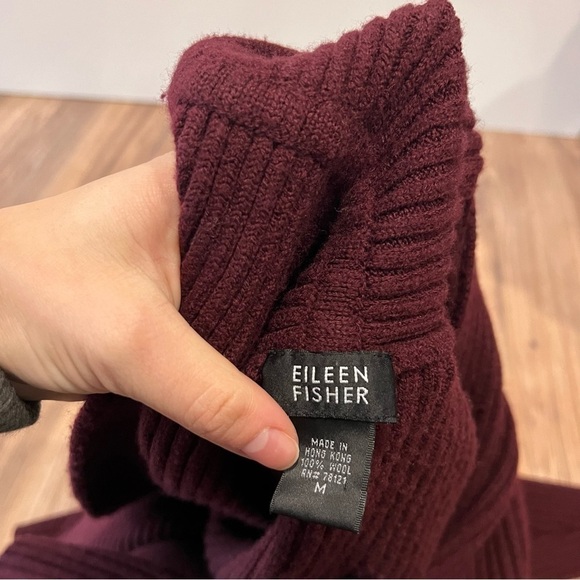 Eileen Fisher Chunky Knit Ribbed Wool Cardigan Sweater - Picture 5 of 8